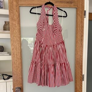 Frankie’s Bikinis Red and White Striped Halter Dress